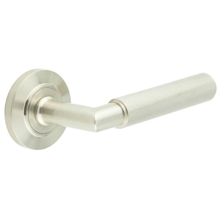 Satin Nickel Door Handle Chamfered Rose Luxury Solid Brass Design Solid Brass Interior Handle