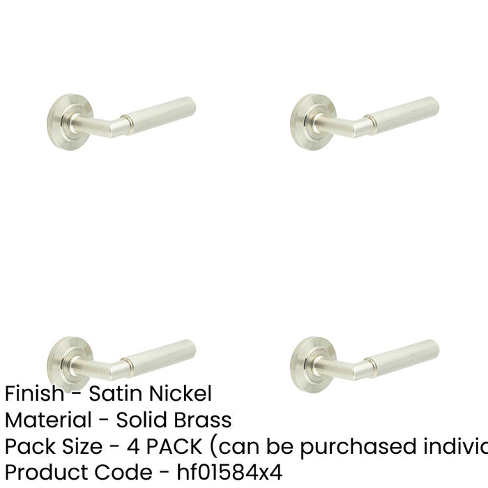 PACK Satin Nickel Door Handle Chamfered Rose Luxury Solid Brass Design Solid Brass Interior Handle-1