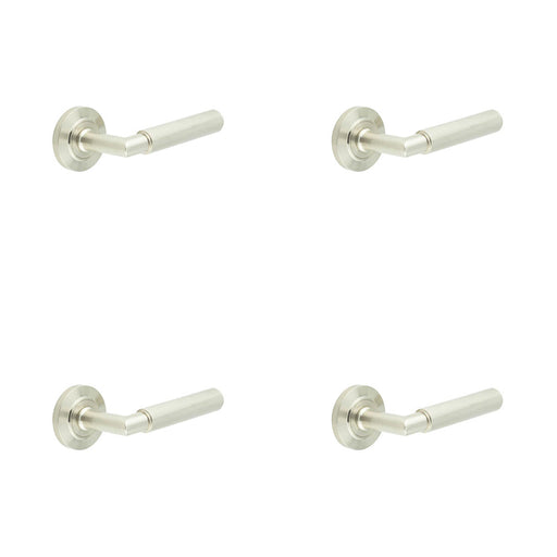 PACK Satin Nickel Door Handle Chamfered Rose Luxury Solid Brass Design Solid Brass Interior Handle