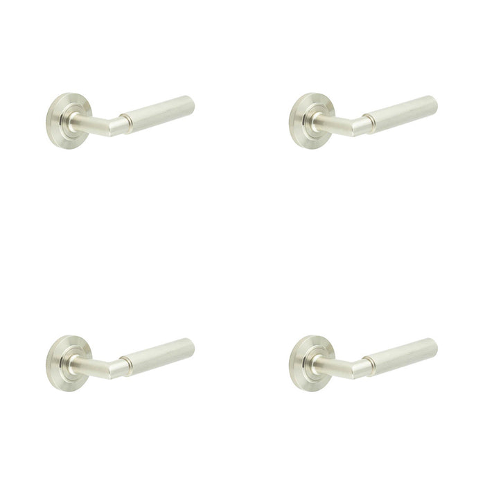 PACK Satin Nickel Door Handle Chamfered Rose Luxury Solid Brass Design Solid Brass Interior Handle