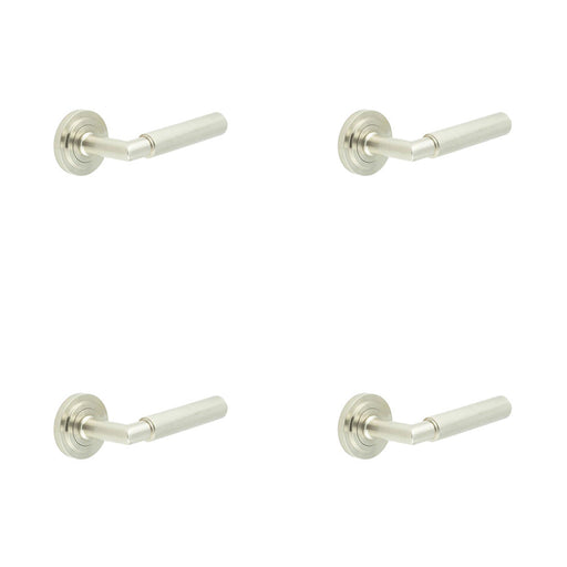 PACK Luxury Satin Nickel Door Handle Stepped Rose Stylish Interiors Solid Brass Interior Handle