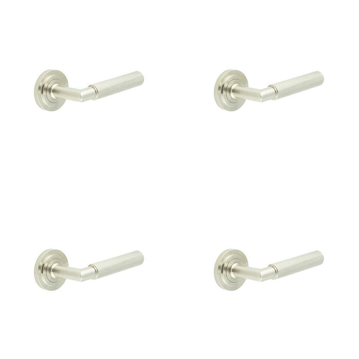 PACK Luxury Satin Nickel Door Handle Stepped Rose Stylish Interiors Solid Brass Interior Handle