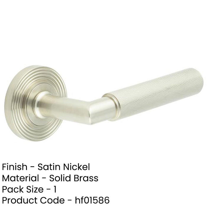 Luxury Satin Nickel Door Handle with Reeded Rose Design Solid Brass Interior Handle-1