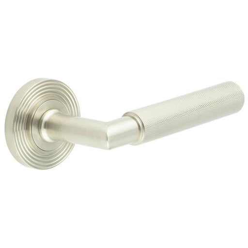 Luxury Satin Nickel Door Handle with Reeded Rose Design Solid Brass Interior Handle