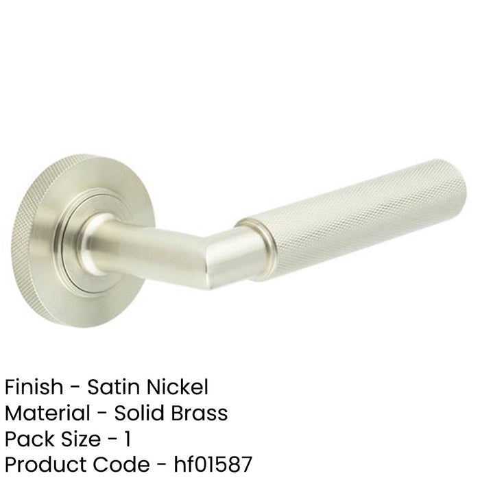 Luxurious Satin Nickel Door Handle with Knurled Rose Design Solid Brass Interior Handle-1