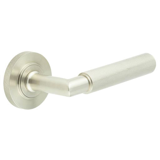 Luxurious Satin Nickel Door Handle with Knurled Rose Design Solid Brass Interior Handle