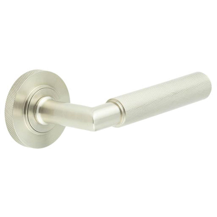 Luxurious Satin Nickel Door Handle with Knurled Rose Design Solid Brass Interior Handle