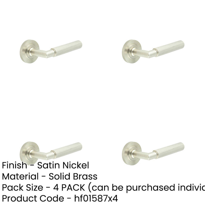 PACK Luxurious Satin Nickel Door Handle with Knurled Rose Design Solid Brass Interior Handle-1