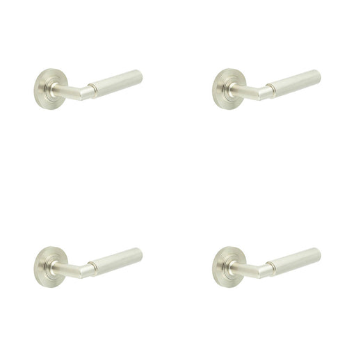 PACK Luxurious Satin Nickel Door Handle with Knurled Rose Design Solid Brass Interior Handle
