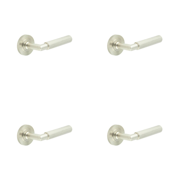 PACK Luxurious Satin Nickel Door Handle with Knurled Rose Design Solid Brass Interior Handle