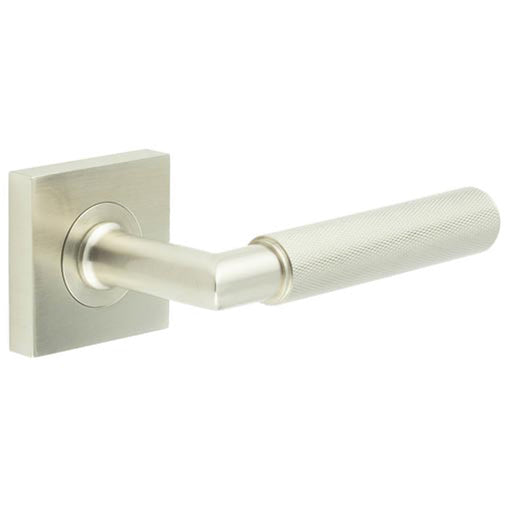 Premium Satin Nickel Door Handle with Square Rose Solid Brass Interior Handle