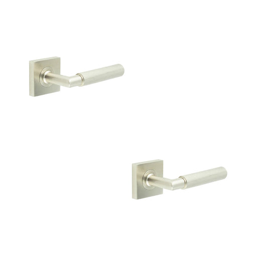 PACK Premium Satin Nickel Door Handle with Square Rose Solid Brass Interior Handle (1)