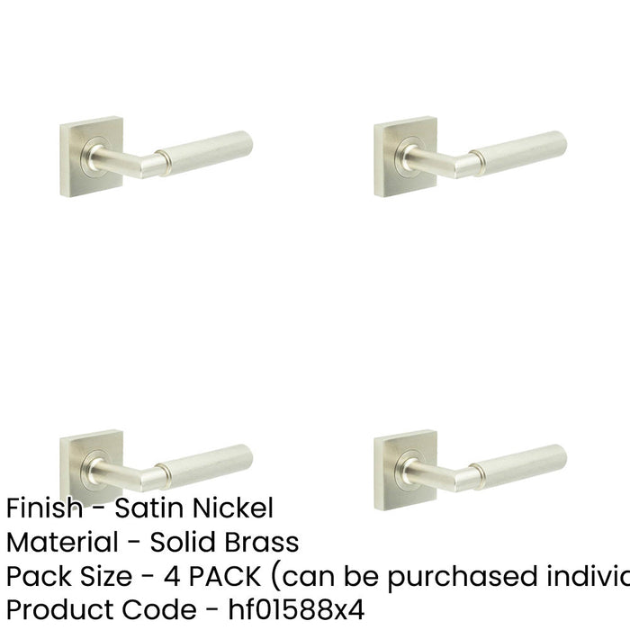 PACK Premium Satin Nickel Door Handle with Square Rose Solid Brass Interior Handle-1