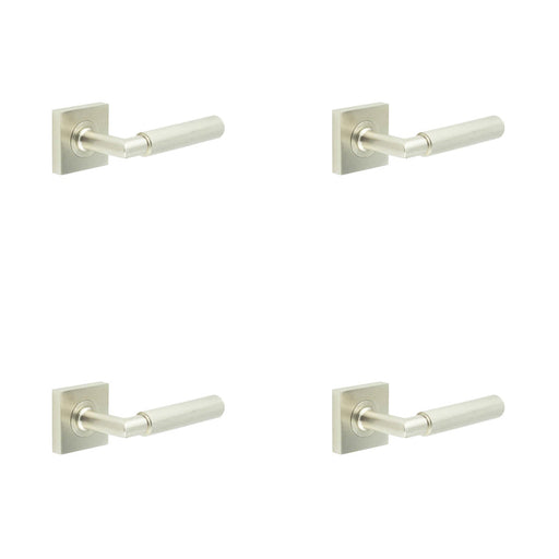 PACK Premium Satin Nickel Door Handle with Square Rose Solid Brass Interior Handle