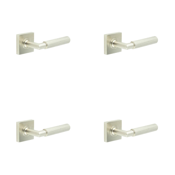 PACK Premium Satin Nickel Door Handle with Square Rose Solid Brass Interior Handle