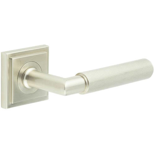 Premium Satin Nickel Door Handle with Square Stepped Design Solid Brass Interior Handle