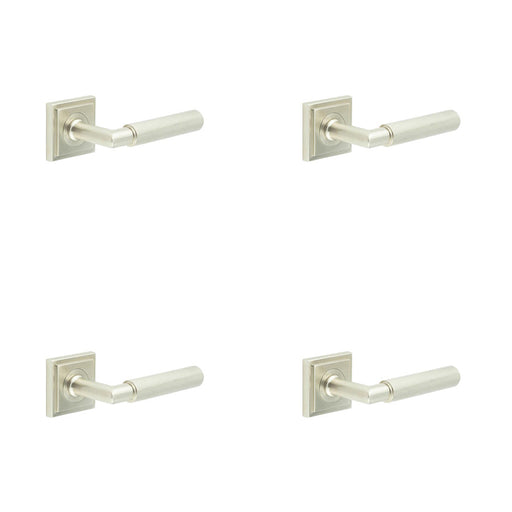 PACK Premium Satin Nickel Door Handle with Square Stepped Design Solid Brass Interior Handle