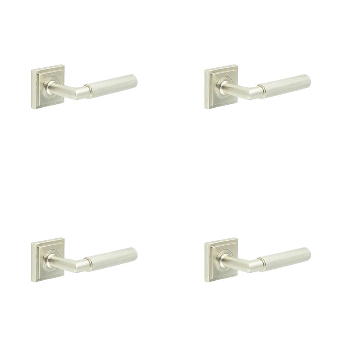 PACK Premium Satin Nickel Door Handle with Square Stepped Design Solid Brass Interior Handle