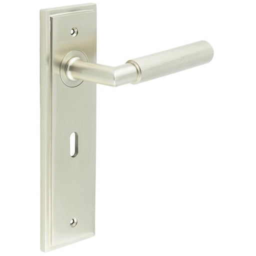 Satin Nickel Door Handle Lock Backplate with Luxury Design Solid Brass Interior Handle