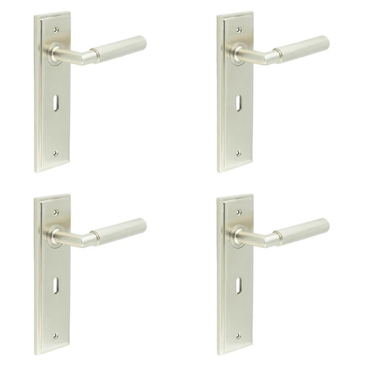 PACK Satin Nickel Door Handle Lock Backplate with Luxury Design Solid Brass Interior Handle