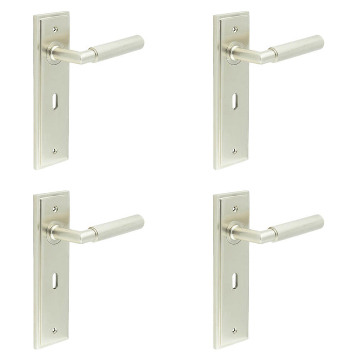 PACK Satin Nickel Door Handle Lock Backplate with Luxury Design Solid Brass Interior Handle