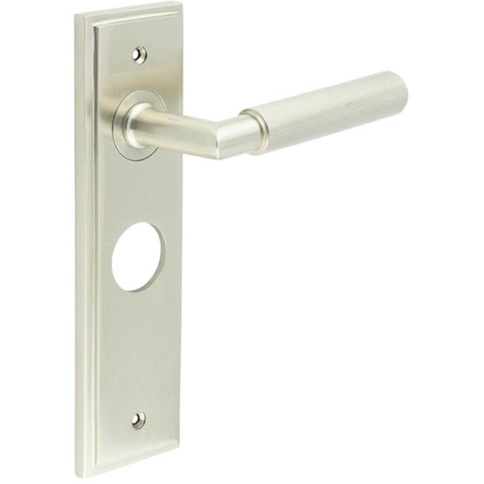 Satin Nickel Bathroom Door Handle with Luxury Backplate Solid Brass Interior Handle