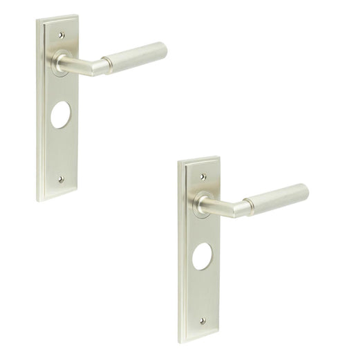 PACK Satin Nickel Bathroom Door Handle with Luxury Backplate Solid Brass Interior Handle (1)