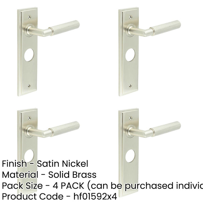 PACK Satin Nickel Bathroom Door Handle with Luxury Backplate Solid Brass Interior Handle-1