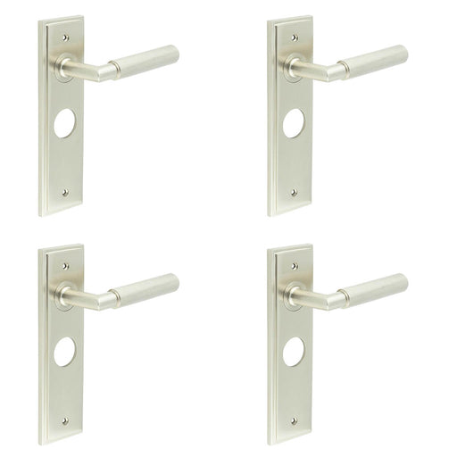 PACK Satin Nickel Bathroom Door Handle with Luxury Backplate Solid Brass Interior Handle