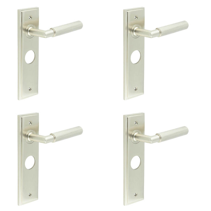 PACK Satin Nickel Bathroom Door Handle with Luxury Backplate Solid Brass Interior Handle