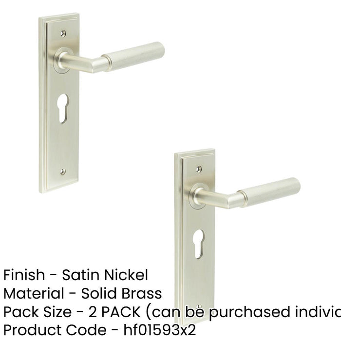 PACK Satin Nickel Euro Backplate Door Handle with Luxury Lever Solid Brass Interior Handle (1)-1