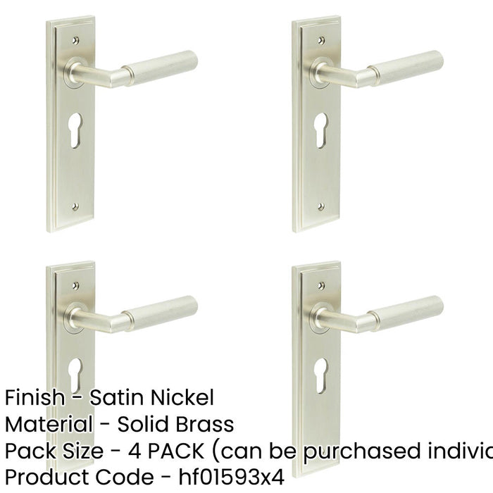 PACK Satin Nickel Euro Backplate Door Handle with Luxury Lever Solid Brass Interior Handle-1