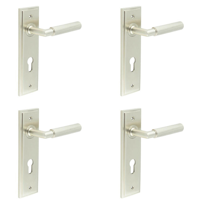 PACK Premium Satin Nickel Euro Door Handle with Backplate Solid Brass Interior Handle