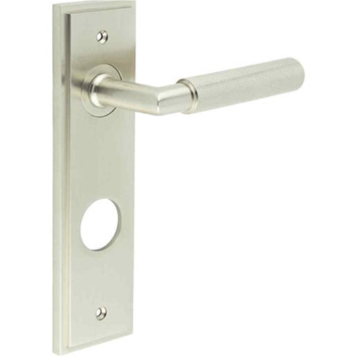 Satin Nickel Door Handle with Backplate Bathrooms Solid Brass Interior Handle