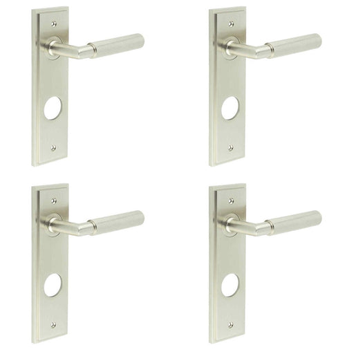 PACK Satin Nickel Door Handle with Backplate Bathrooms Solid Brass Interior Handle