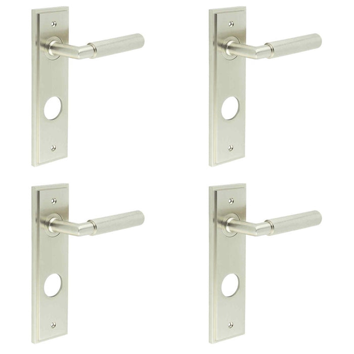 PACK Satin Nickel Door Handle with Backplate Bathrooms Solid Brass Interior Handle