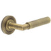 Premium Antique Brass Door Handle with Reeded Rose Design Solid Brass Interior Handle