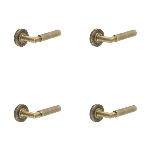 PACK Antique Brass Knurled Door Handle with Rose Elegant Interiors Solid Brass Interior Handle