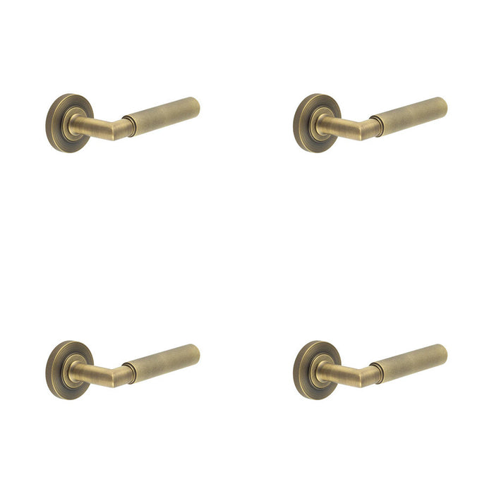 PACK Antique Brass Knurled Door Handle with Rose Elegant Interiors Solid Brass Interior Handle