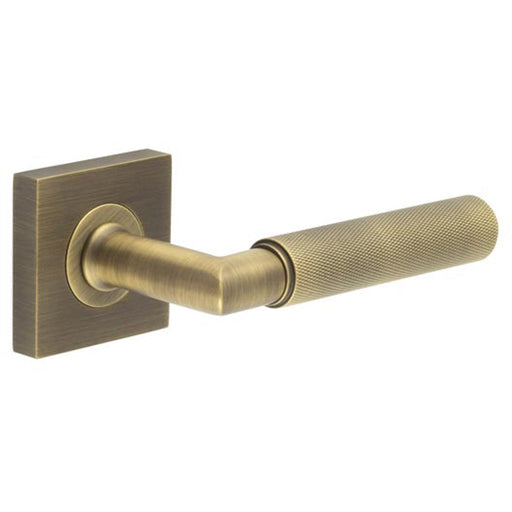 Antique Brass Door Handle with Square Rose Elegant Interiors Solid Brass Interior Handle