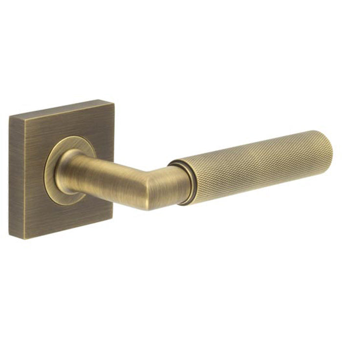 Antique Brass Door Handle with Square Rose Elegant Interiors Solid Brass Interior Handle