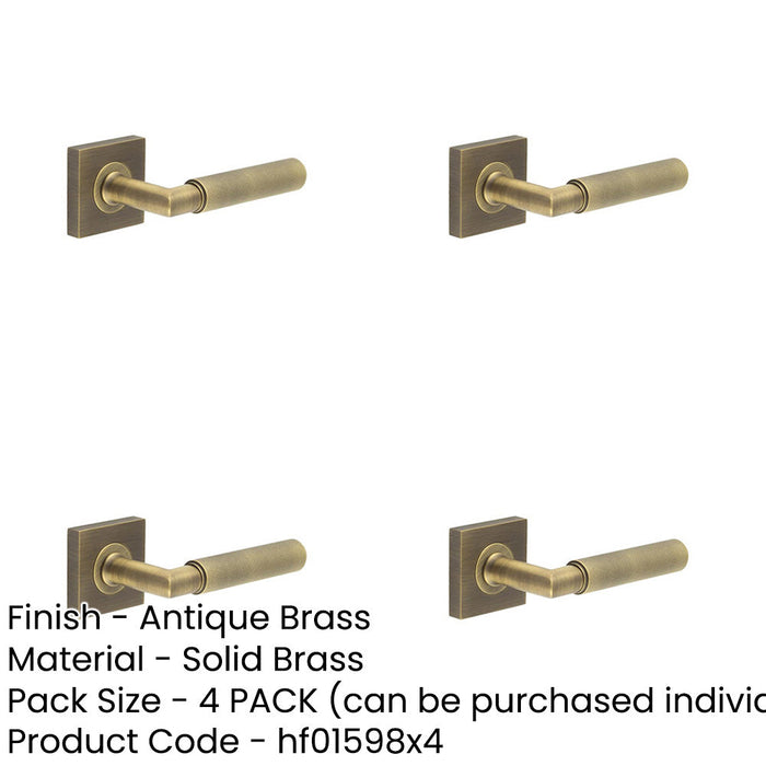 PACK Antique Brass Door Handle with Square Rose Elegant Interiors Solid Brass Interior Handle-1