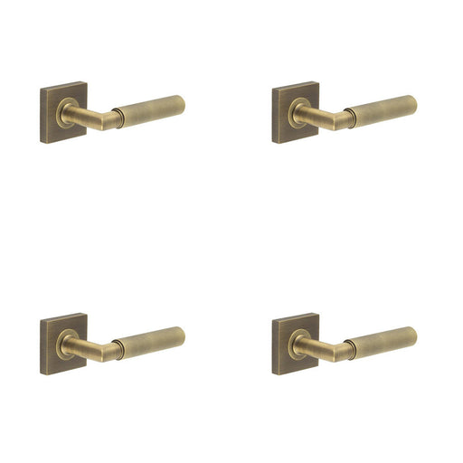 PACK Antique Brass Door Handle with Square Rose Elegant Interiors Solid Brass Interior Handle