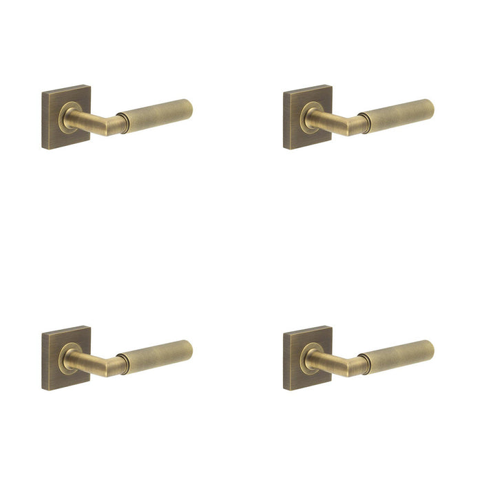 PACK Antique Brass Door Handle with Square Rose Elegant Interiors Solid Brass Interior Handle