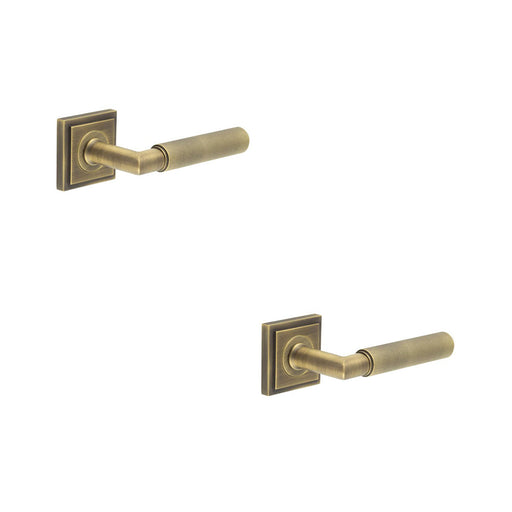 PACK Luxury Antique Brass Door Handle Stepped Square Rose Solid Brass Interior Handle (1)