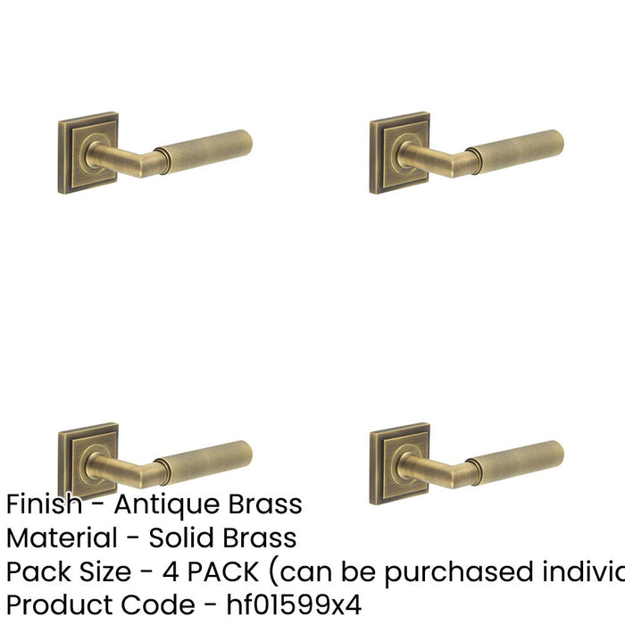 PACK Luxury Antique Brass Door Handle Stepped Square Rose Solid Brass Interior Handle-1