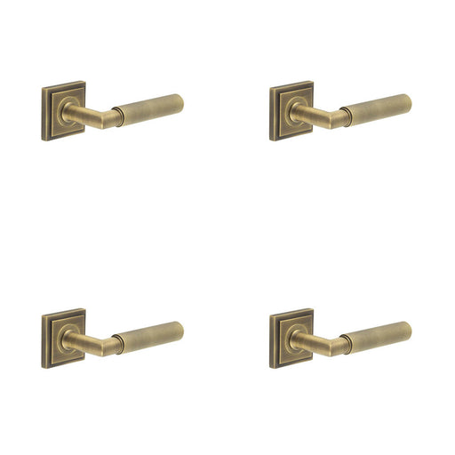 PACK Luxury Antique Brass Door Handle Stepped Square Rose Solid Brass Interior Handle