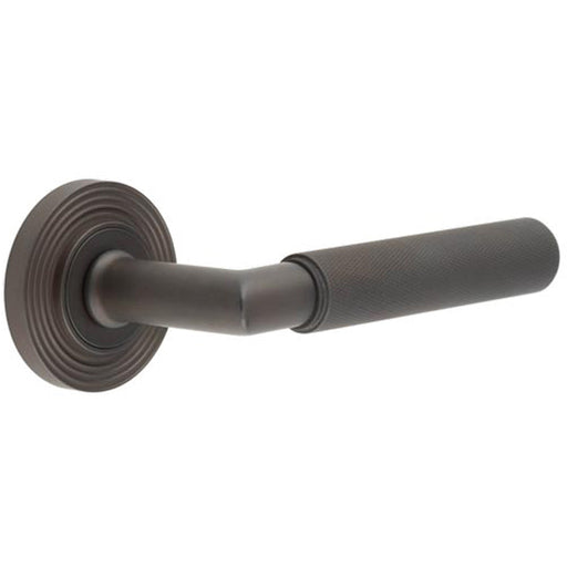 Elegant Dark Bronze Door Handle with Reeded Rose Design Solid Brass Interior Handle