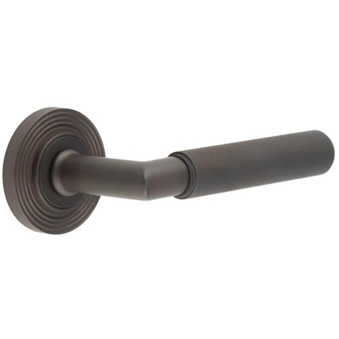 Elegant Dark Bronze Door Handle with Reeded Rose Design Solid Brass Interior Handle