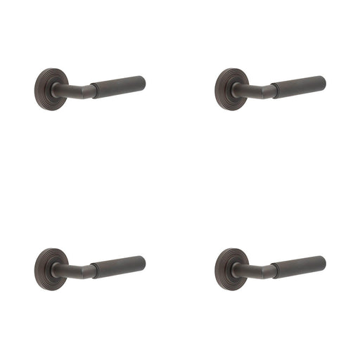 PACK Elegant Dark Bronze Door Handle with Reeded Rose Design Solid Brass Interior Handle